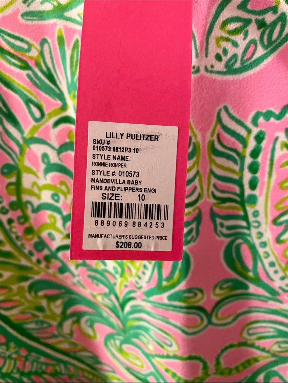 Lilly Pulitzer Ronnie Romper in Pink & Green mandevilla baby size 10